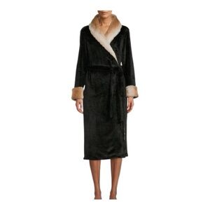 Faux Mink Robe Secret Treasures Black and Cream Plush Robe Size Small (4-6)